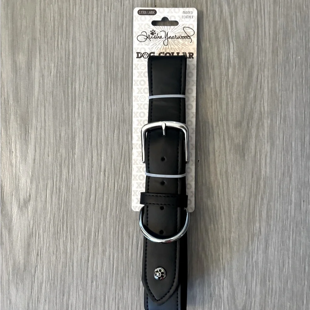 NEW Black Padded Leather Dog Collar with Metal Buckle and D-Ring